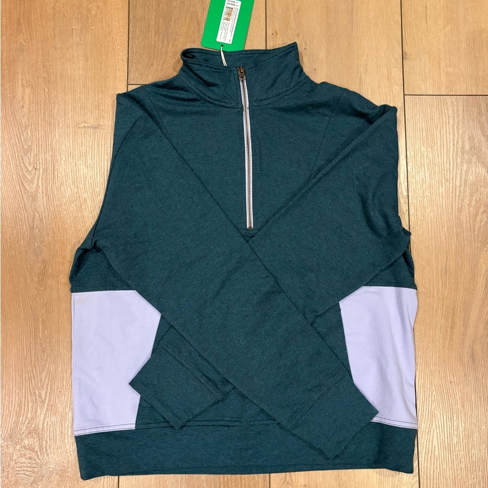 Pact Dark Teal and Lavender Zip-Up Sweater